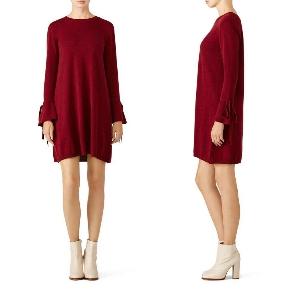 Paper Crown Maria Sweater Dress Women XS Burgundy Bell Sleeve Wool Dark Academia